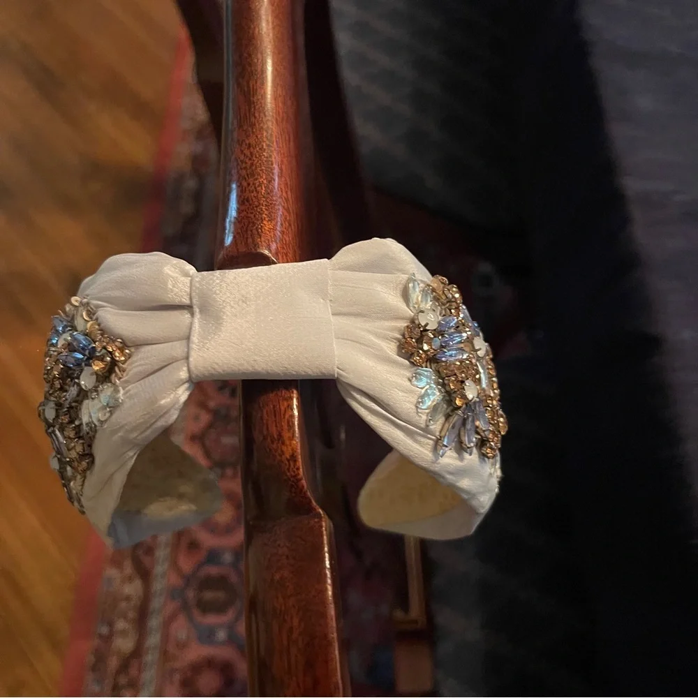Embellished White and Gold Knotted Headband